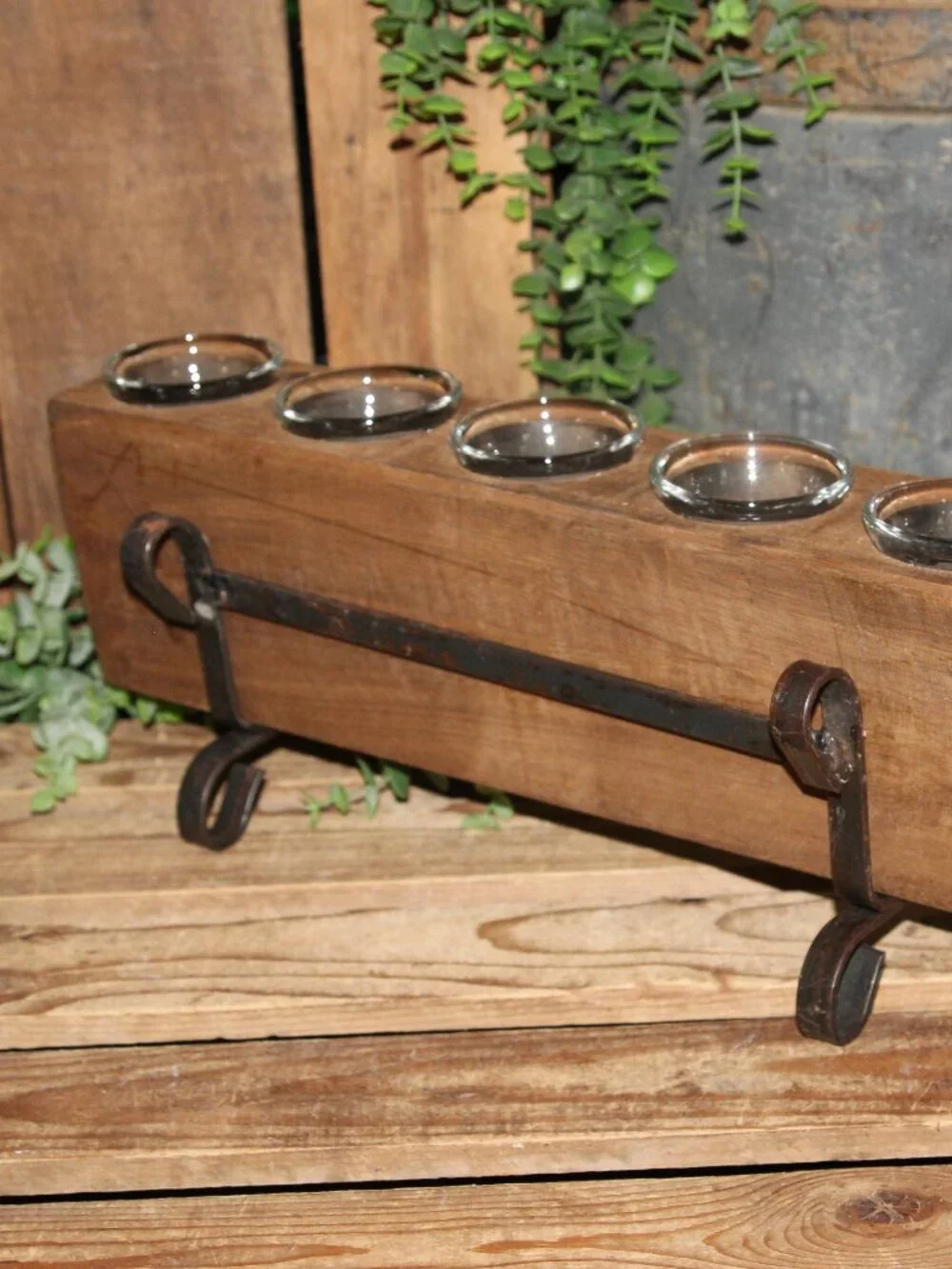 Rustic French Country Farmhouse Wood Sugar Mold Candle Holder w/Stand